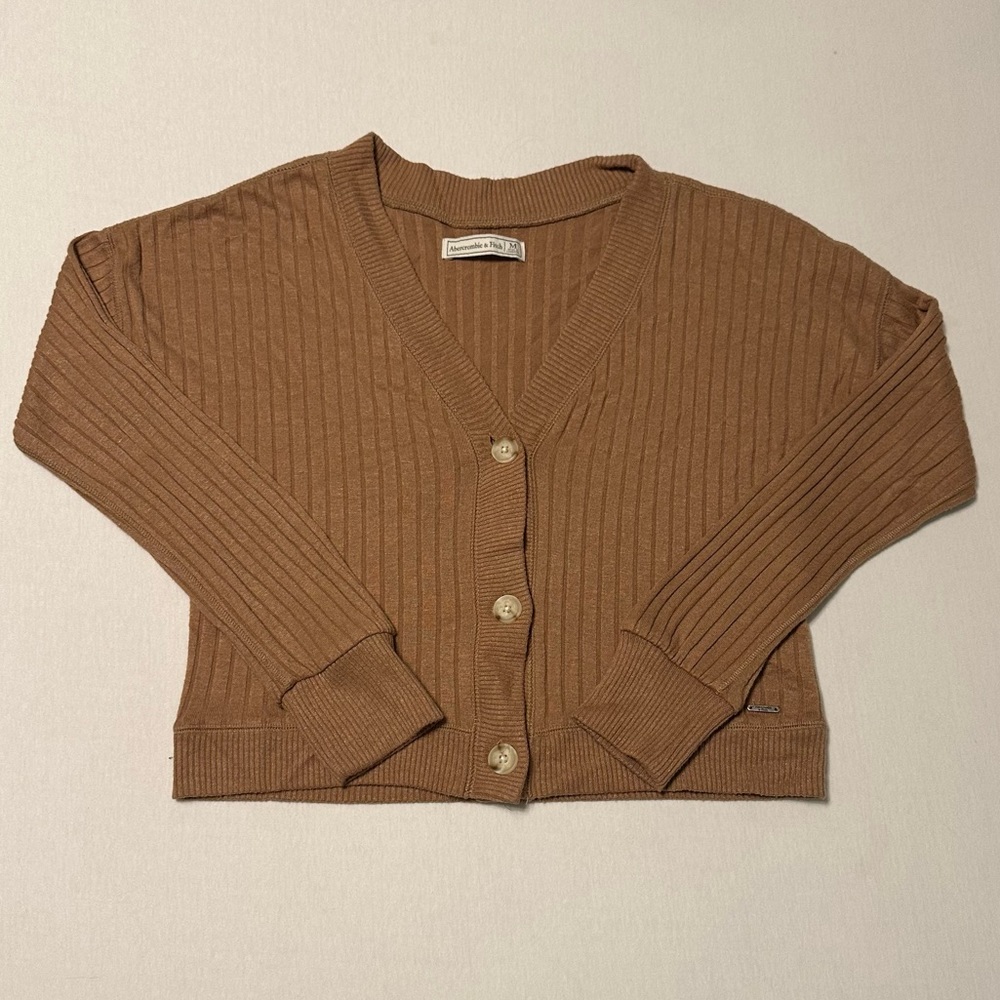 A&F Lightweight Ribbed Knit Cropped Cardigan